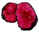 Powerball-Geodenpaar klein (farbig) 5-8 cm außen dunkel und innen funkelnd rosa.